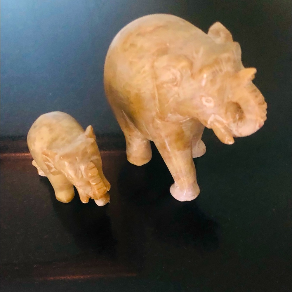 Two Carved Marble Elephants From India 4” & 2 1/2”